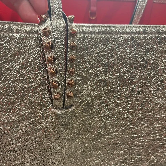 Christian Louboutin Shimmering Silver Tote with Red Lining - Picture 6 of 9